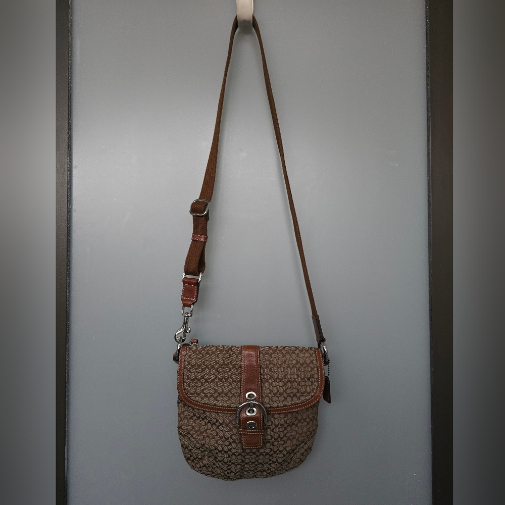 COACH Brown Soho Mini Signature C Crossbody Bag Jacquard with Leather Trim - Picture 2 of 16